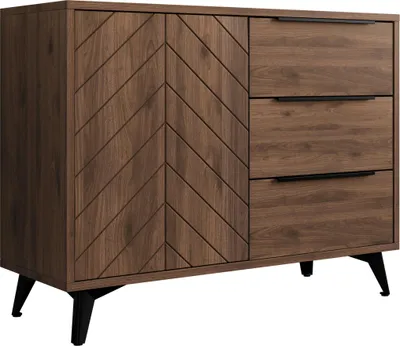 Produktbild von MIRJAN24 Kombikommode Xylix Bis 1D3SZ 100, Kommode mit eins Drehtüren und drei Schubladen, Gold Metallfüße (Farbe: Nuss Okapi)