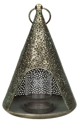 Productafbeelding van Pomax lantaarn met kantmotief, metaal, goud, Ø 17 x H 24 cm