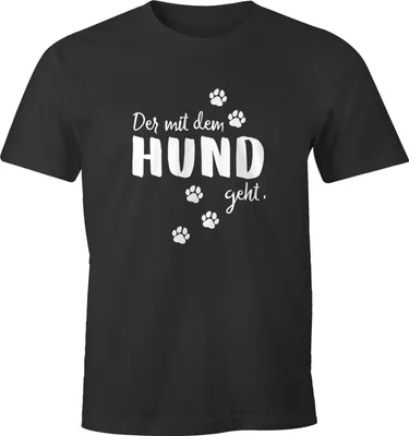 Produktbild von Herren T-Shirt mit Hundemotiv Der mit dem Hund geht Pfoten Pfotenabdrücke Shirt Hundesprüche Moonworks® anthrazit M
