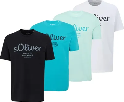 Produktbild von s.Oliver Herren T-Shirt, 4er Pack - Basic, Logoprint, Rundhals, Baumwolle Weiß/Türkis/Türkis/Schwarz 2XL
