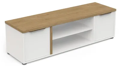 Productafbeelding van CALICOSY - TV-meubel met 2 deuren en 2 open vakken, decor eikenhout en wit, breedte 135 cm - ACCESS