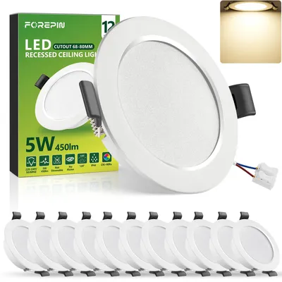 Immagine prodotto di Faretto LED da incasso 230V 5W, faretti LED piatti, luce bianca neutra 4000K, da incasso per soffitto con foro da 68-80mm, 450LM, adatti per il bagno, fari ultrapiatti da incasso per bagno, cucina e soggiorno, set da 12