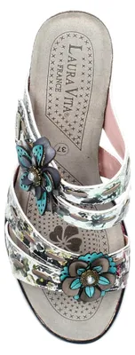 Produktbild von Laura Vita Damen Pantolette Leder mehrfarbig mit Blütenapplikation Decbyo 12, Größe:41 EU, Farbe:Grau