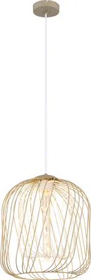 Imagen del producto de Lámpara colgante Globo Lighting, estructura de metal en color arena mate, entramado metálico en color arena mate, entramado metálico blanco mate, cable de PVC blanco, altura ajustable, diámetro: 350 mm, altura: 1500 mm, excluye 1 bombilla E27 de 40W y 230V