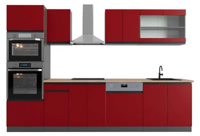 Immagine prodotto di Cucina componibile Vicco R-Line Rosso 300 cm  J-Shape con armadio alto, PL Rovere, Model 43192