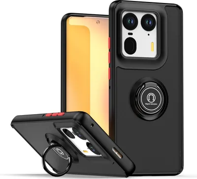 Image de Etui pour Motorola Edge 50 Etui TPU translucide ultra mat avec porte-anneau et support Noir Rouge