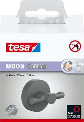 Produktbild von tesa Bademantelhaken selbstklebend & ohne Bohren grau matt - MOON GREY Serie