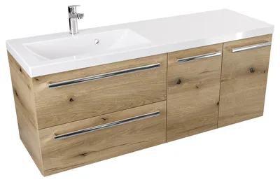 Produktbild von ATHD 120 cm SD Wandhängender Waschtischunterschrank links - Evoke Matt Eiche - Chromgriffe