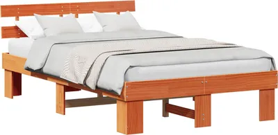 Image de vidaXL Cadre de lit brun cireux 135 x 190 cm Pin massif