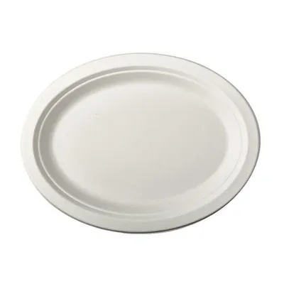 Produktbild von Papstar Teller, Zuckerrohr "pure" oval 26 cm x 20 cm x 2 cm weiß, 10 x 50 Stück
