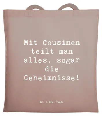 Produktbild von Mr. & Mrs. Panda Baumwollbeutel Spruch Cousine Geheimnisse - Braun Pastell - Geschenk, Jutetasche, Jutebeutel, Laptoptasche, Tote Bag, Bindung, Familienbande, Tasche
