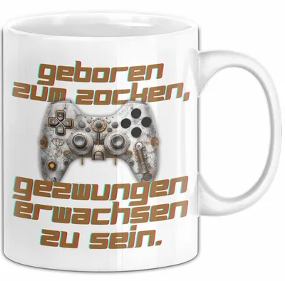 Produktbild von Humor Tasse Gamer – Geboren zum Zocken, gezwungen erwachsen zu sein – Lustiger Kaffee-Becher Geschenk für Gamer und Zocker Lustig (Weiß)