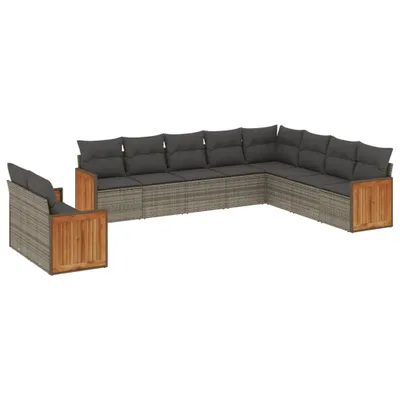 Produktbild von 10-tlg. Garten-Sofagarnitur mit Kissen Grau Poly Rattan