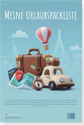 Produktbild von Friendly Fox Urlaub Packliste, 1x DIN A4 Packliste Block, Urlaubsliste, Reisevorbereitung Checkliste Urlaub
