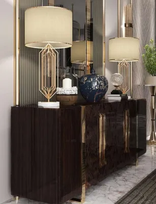 Produktbild von Casa Padrino Luxus Art Deco Sideboard Dunkelbraun Hochglanz / Gold - Edler Wohnzimmer Schrank mit 6 Türen - Art Deco Möbel