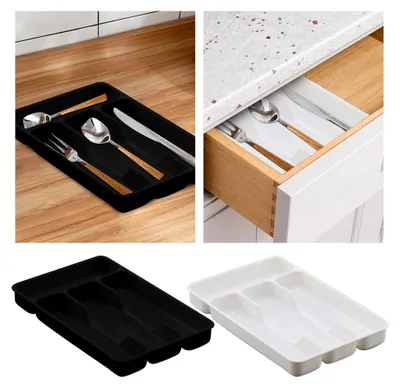 Produktbild von Besteckkästen für Küchenschubladen, Schubladeneinsatz für Utensilien (Weiß)