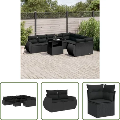 Produktbild von The Living Store 10-tlg. Garten-Sofagarnitur mit Kissen Schwarz Poly Rattan