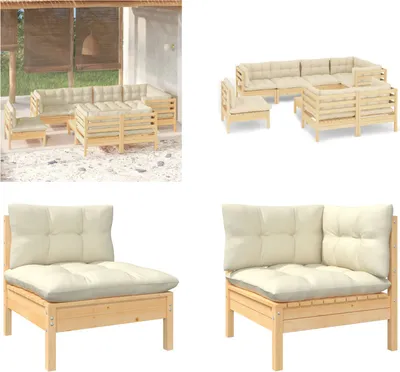 Produktbild von vidaXL 9 tlg. Garten Lounge Set mit Creme Kissen Massivholz Kiefer - Garten-Lounge-Set - Garten-Lounge-Sets - Gartenmöbel-Set - Gartenmöbel-Sets