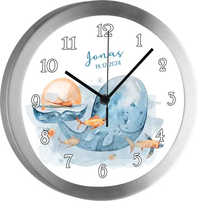 Produktbild von Kinderzimmer Funkwanduhr, Funkuhr Wanduhr Kinder, Wal Watercolor 25 cm