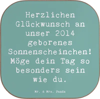 Produktbild von Mr. & Mrs. Panda Untersetzer Glas Spruch 2014 Geburtstag Sonnenschein - Meeresbrise - Geschenk, Getränkeuntersetzer, Geburtstagserinnerungen, herzlichste Wünsche, Coaster