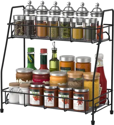 Immagine prodotto di Organizzatore di scaffali per erbe - Scaffale da cucina in metallo - In piedi - Nero