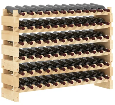 Produktbild von ZMH Weinregal für 72 Flaschen, Weinregal mit 6 modularen und stapelbaren Ebenen, Weinregal aus massivem Tannenholz, für Keller, Bars und Souterrains, 114 x 28 x 85 cm, Naturholz