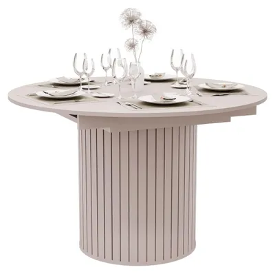Produktbild von Esstisch Rund Ausziehbar LINNEA Ø 120-160 cm – Säule in Lamellen-Optik – Kaschmir / Beige