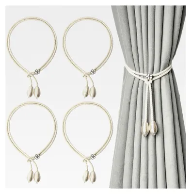 Produktbild von 4 Stück Vorhang Raffhalter, Handgewebte Vorhangseil Halterung, Beige Gardinen Raffhalter