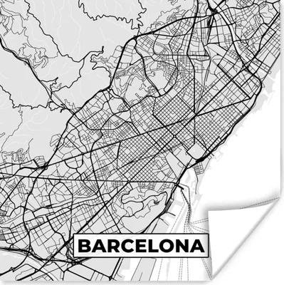 Produktbild von MuchoWow® Poster Barcelona - Stadtplan - Karte - Schwarz und weiß 75x75 cm - Wand Dekoration