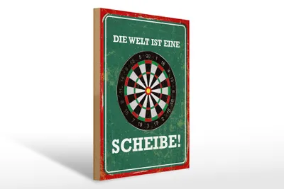 Produktbild von Holzschild  Die Welt ist eine Scheibe Dartscheibe, 40 x 30 cm, Holzschilder Spruch Sport Hobby
