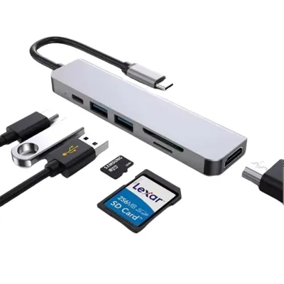 Produktbild von USB-C Multiport 6 in 1 Adapter – 4K HDMI, Power Delivery (PD), 2x USB 3.1, SD & microSD Kartenleser – Kompakter USB-C Hub für Laptop, MacBook & PC