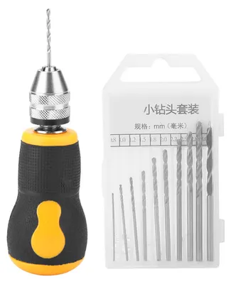 Imagen del producto de Mini taladro manual portátil, con 10 brocas helicoidales de 0,8 a 3,0 mm, para trabajos en madera