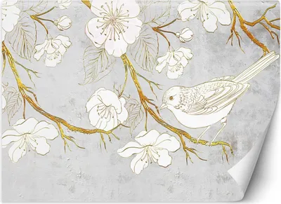 Produktbild von Vlies fototapete Vogel Blumen Natur 350x245 cm Feeby Grau inkl. Kleber einfache Montage