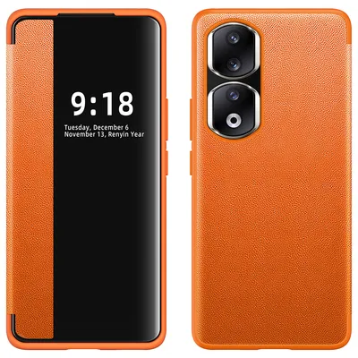 Obrázek produktu pro Pouzdro pro Honor 90 Pro tenkéPolyuretankožené klopové pouzdro s okénkem pro zobrazení Pomerančový