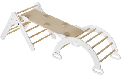Produktbild von tectake® Klettergerüst Kletterdreieck Kletterbogen Rutsche 8in1 Indoor ab 1 Jahr Montessori hellgrau