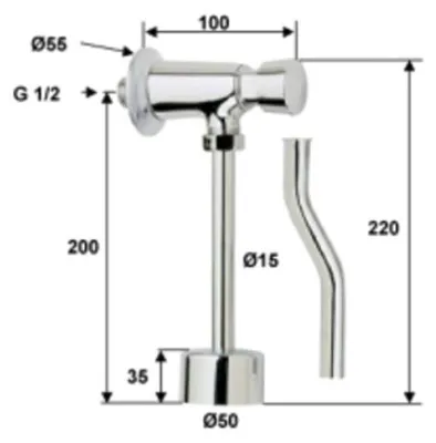 Produktbild von Urinal Druckspüler verchromt mit 1/2" Wasserzulauf-Anschluss von oben