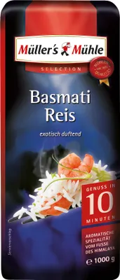 Produktbild von Müllers Mühle Basmati Reis duftende schlanke Reiskörner 1000g