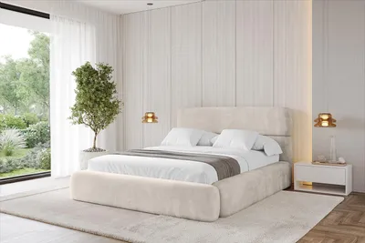 Produktbild von ALTDECOR Polsterbett mit Bettkasten - ENORA - 200x200 - Beige - Bett mit Matratze H3/H4, Doppelbett mit Stauraum und Latternrost, Boxbett mit Kopfteil