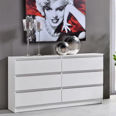 Produktbild von Kommode mit 6 Schubladen 140x78 cm Kommode weiß Holz Schrank Kommode mit Schubladen Sideboard Highboard Anrichte Organizer Breite 140 cm Höhe 78 cm