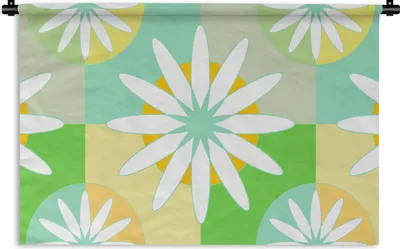 Produktbild von MuchoWow® Wandteppich Wandbehang Blumen - Sommer - Muster 90x60 cm Tapisserie Dekoration Wandtuch - Wandskulpturen - Bildteppich