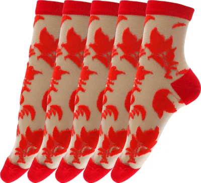 Produktbild von Giulia 5 Paar atmungsaktive Fein Socken Damen mit Blumen Flower Muster Halbsocken Söckchen Kurzsocken Mädchen Frauen 36-38 Red