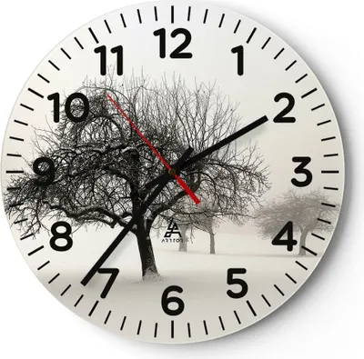Produktbild von Wanduhr - Rund - Glasuhr - Bäume Schnee Nebel - 40x40cm - Schleichendes Uhrwerk - Lautlos - zum Aufhängen bereit - Dekoration Modern - Wanddekoration aus Glas - C4AR40x40-4136