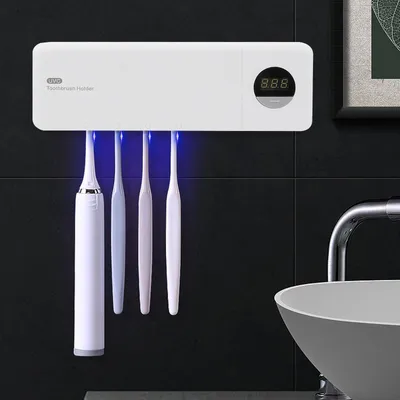 Image de Porte-brosses à dents UV, désinfectant pour brosses à dents avec 4 supports, support désinfectant pour brosses à dents, porte-brosses à dents mural avec minuterie, désinfectant pour brosses à dents pour salles de bains