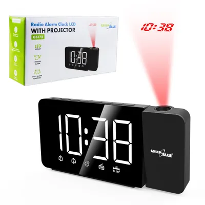 Zdjęcie produktu dla Cyfrowy radiobudzik LED z projektorem GreenBlue Radio FM Alarm Wyświetlacz 12/24 godzin Zasilanie przez USB 5 V DC + CR2032 GB172