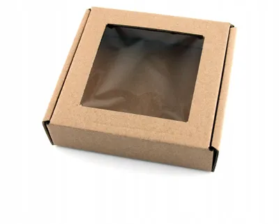 Produktbild von 11x11x3 cm Box mit Fenster quadratisch Eco Braun - 5er Set, Schachtel mit Fenster, Verpackung mit Sichtfenst