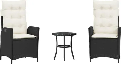 Obrázok produktu pre vidaXL 3-dielna bistro súprava s vankúšmi čierny polyratan