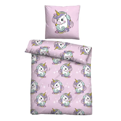 Produktbild von Bettwäsche 135x200/80x80cm 2-teilig Einhorn – Microfaser Satin, Kinderbettwäsche mit Motiv, weich, pflegeleicht & hautfreundlich