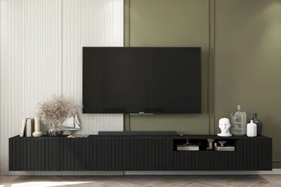 Obrázek produktu pro Závěsná TV skříňka Televizní stolek Glamour RTV Komoda skříňka 300 cm x 37,5 cm x 36,5 cm Elpis + Elpis 2 Moderní Barva: černá matná