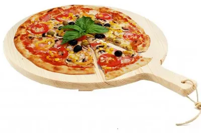Immagine prodotto di Tagliere Per Pizza Rotondo 34 cm In Legno Di Abete Con Manico Affettati Cucina