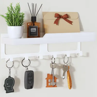 Produktbild von Schlüsselbrett mit Ablage - Wandgarderobe mit Holztablett und 6 Haken